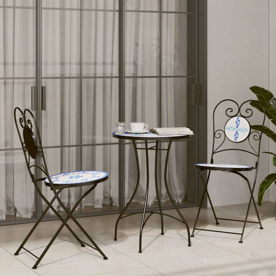 vidaXL Garten- und Outdoor-Möbelsets Typsatz Wohnzimmer für kleine Außenbereiche 3 Stück Blau/Weiß