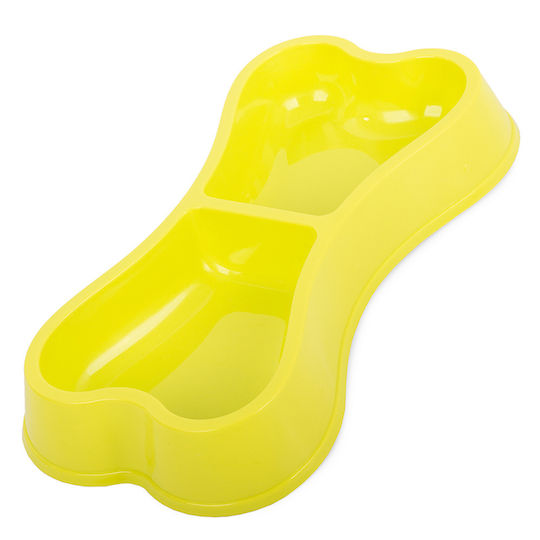 Plastic Bol Mâncare pentru Câine & Pisică pe Bază 2x 150ml 24.5cm în Culoare Galben