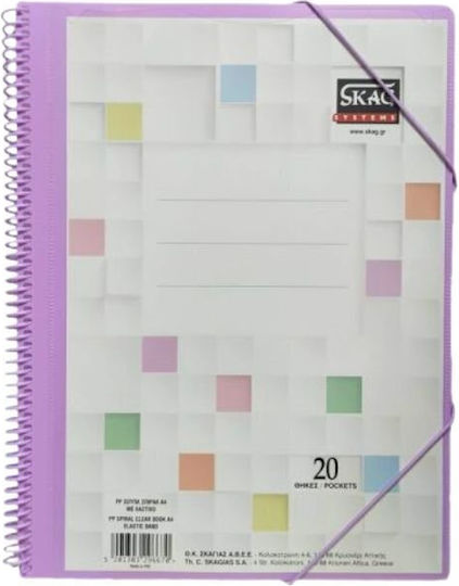 Skag Clipboard Flexible with 20 plastic sleeves Slides for Paper A4 Purple 1pcs