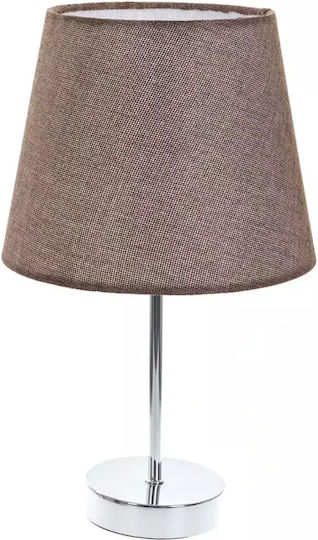 Metal Table Lamp for Socket E27 with Brown Shade and Silver Base
