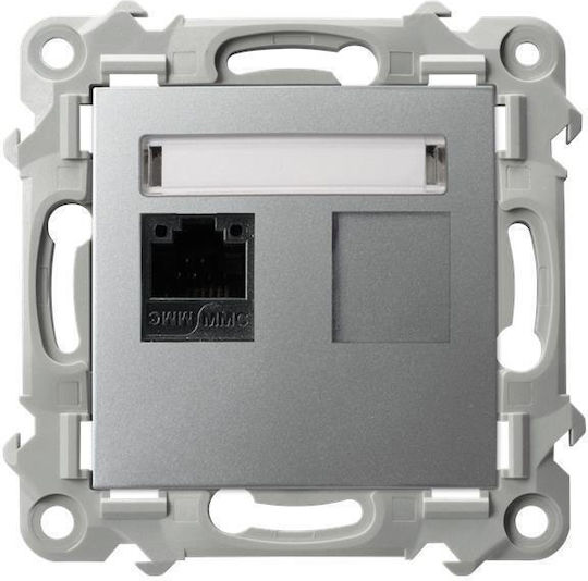 Ospel Single Network Socket RJ45 Without Frame Type Cat5e in Silver Color GPK-1Z/K/m/18