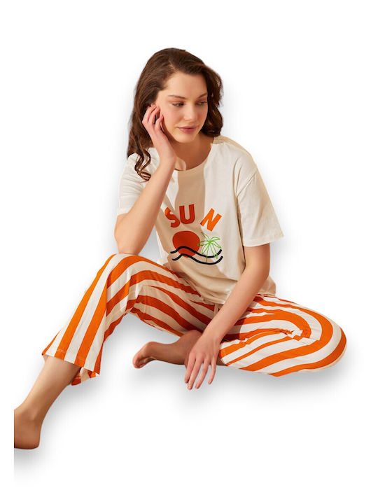 Summer Women's Pyjama Set Cotton Orange