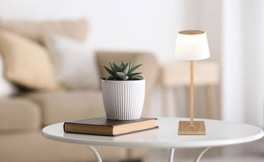 Globo Lighting Wood Table Lamp LED with Beige Shade and Base