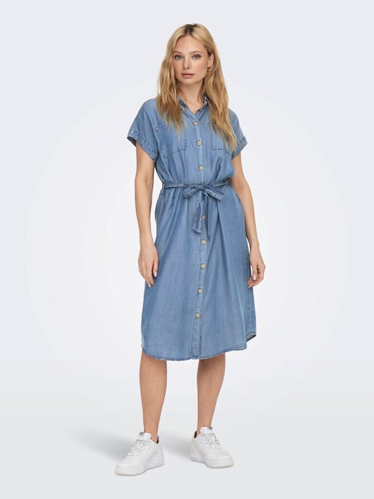 Only Summer Midi Shirt Dress Dress Denim Medium Blue Denim