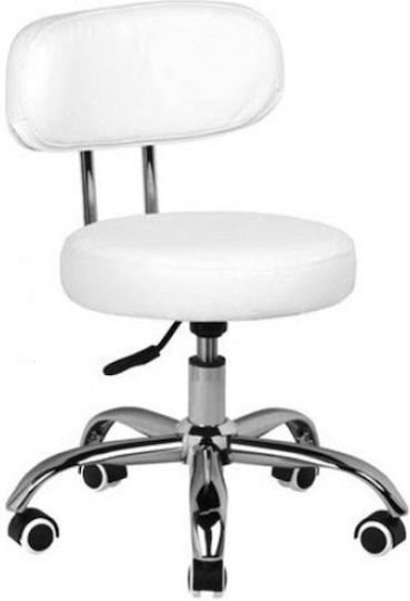 Salon Stools Τροχήλατο Σκαμπό με Πλάτη Λευκό
