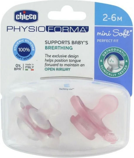 Chicco Physio Forma Mini Soft Pacifiers Silicone Pink for 2-6 months 2pcs