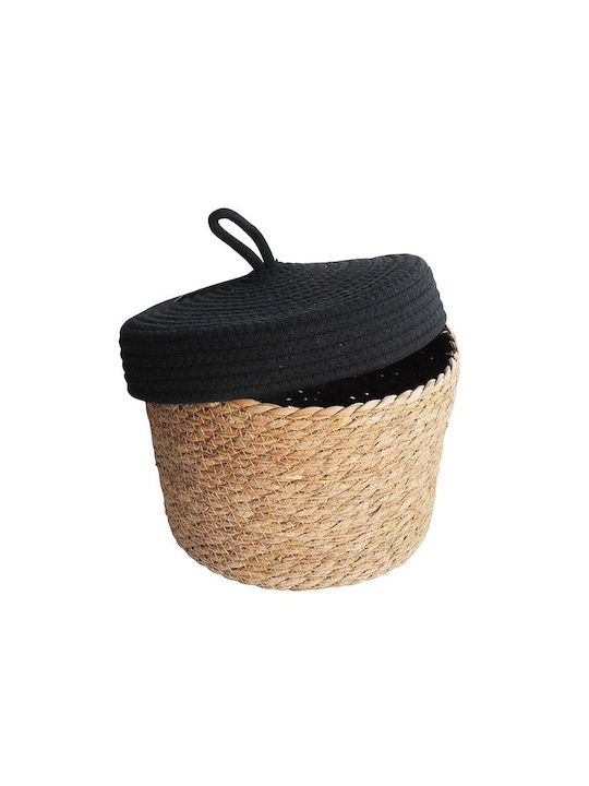 Coș decorativ Wicker cu capac și mânere Natural-Negru 27x27x20.5buc Mod8