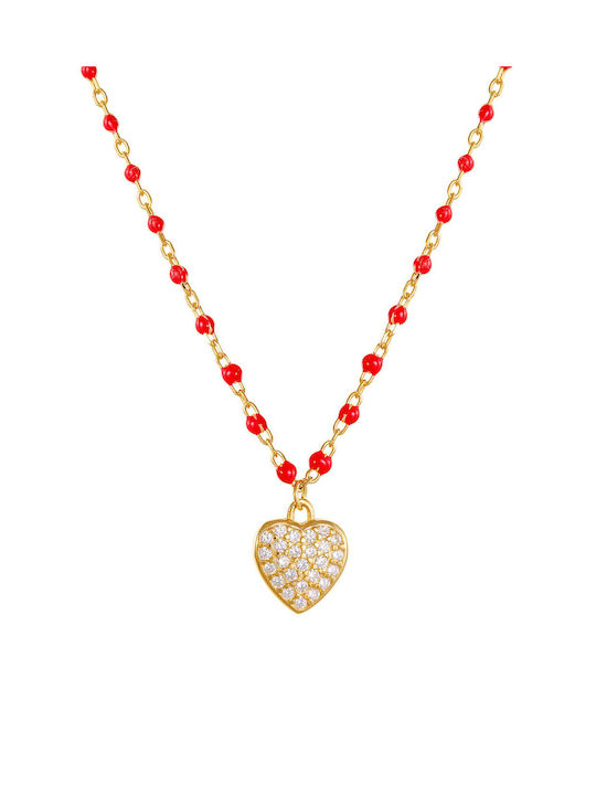 Kritsimis Halskette Rosenkranz mit Design Herz aus Vergoldet Silber