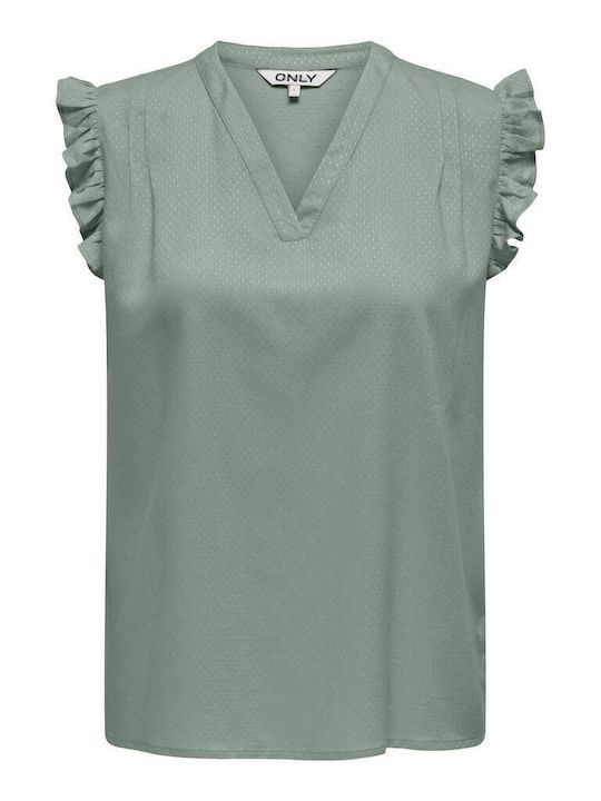 Only Women's Summer Blouse Linen Sleeveless Dark Sage