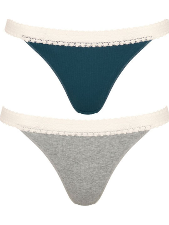 Sloggi Go Ribbed H Tanga Femei Slip 2Pack Ecru