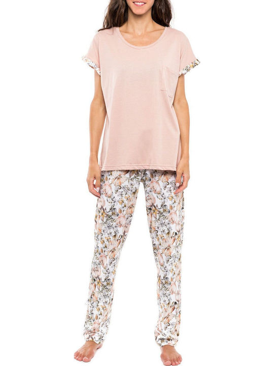 Pink Label Sommerliches Damen-Set Schlafanzug & Pyjamas für Damen Baumwollene Gelbe