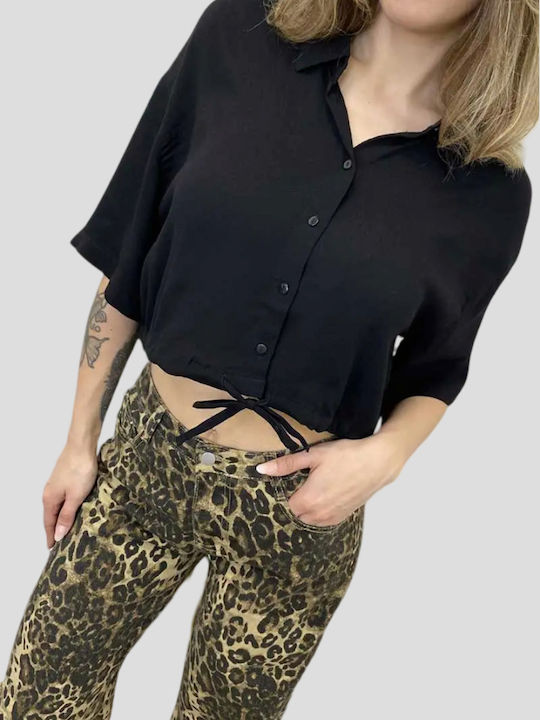 Kurzärmelig Damen Hemd Black
