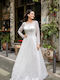 Glamorous White Dress with All-over Glitter and Long Sleeves