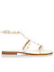 Sante Leather Women's Flat Sandals in White Color