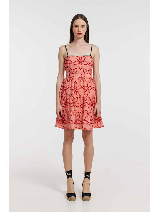 Hemithea Mini Dress with Ruffle Coral