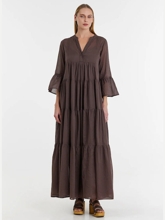 Devotion Maxi Dress with Ruffle Brown