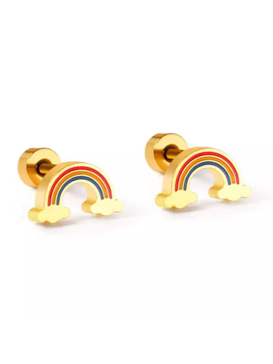 Kids Earrings Hypoallergenic Uranium Rainbow Steel 316l Gold Bode 02402