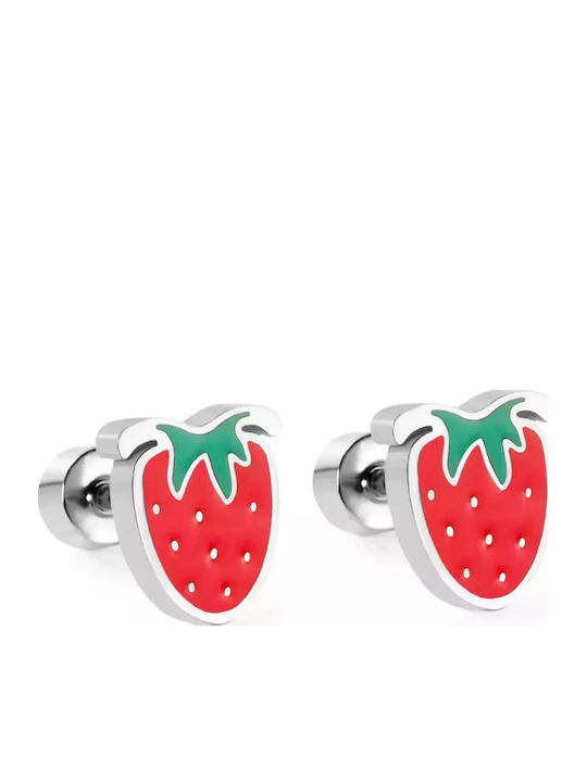 Kids Earrings Hypoallergenic Strawberry Stainless Steel 316L Silver Bode 02401