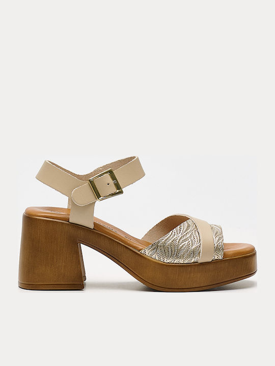 Comodissima Leder Sandalen Anatomisch Beige/platino