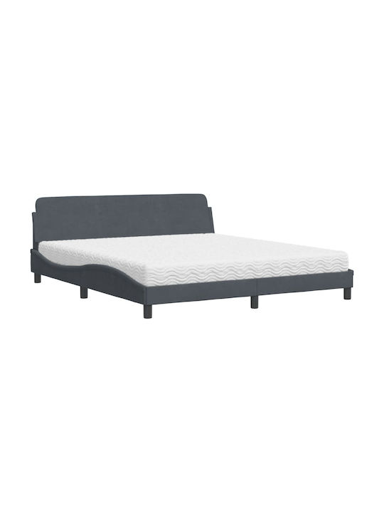 Κρεβάτι King Size Επενδυμένο με Ύφασμα Σκούρο Γκρι με Τάβλες & Στρώμα 180x200cm