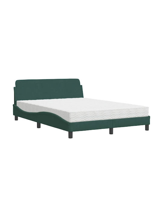 Κρεβάτι Ημίδιπλο Επενδυμένο με Ύφασμα Σκούρο πράσινο με Τάβλες & Στρώμα 120x200cm