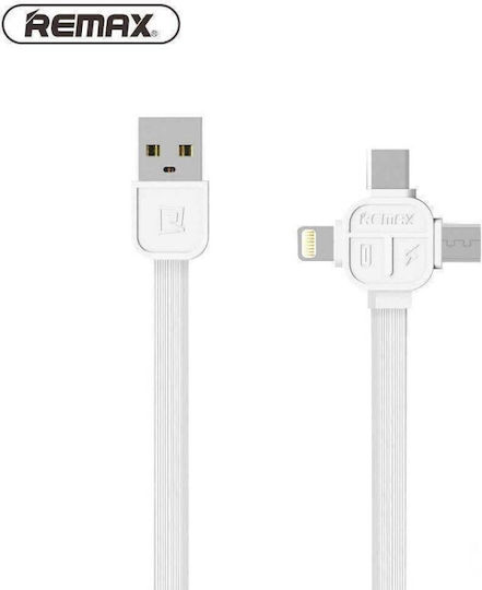 Remax Flat USB to Lightning / Type-C / micro USB Cable Λευκό 1m