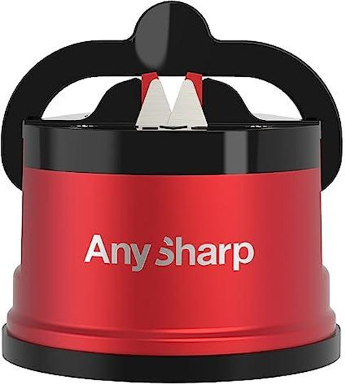 Anysharp Pro Метална Острилка за Ножове Безопасна с Вакуумно Закрепване Заточва Всички Кухненски Ножове Идеална за Закалена Стомана и Назъбени Остриета Най-добрата в Света Компактна Един Размер Дълбоко Червен Метал