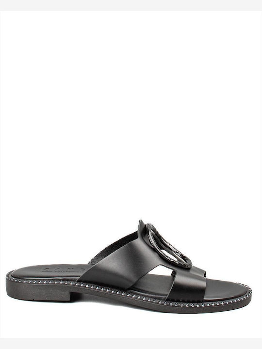 Zakro Collection Leather Women's Flat Sandals in Black Color