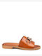 Leather Women's Flat Sandals in Tabac Brown Color