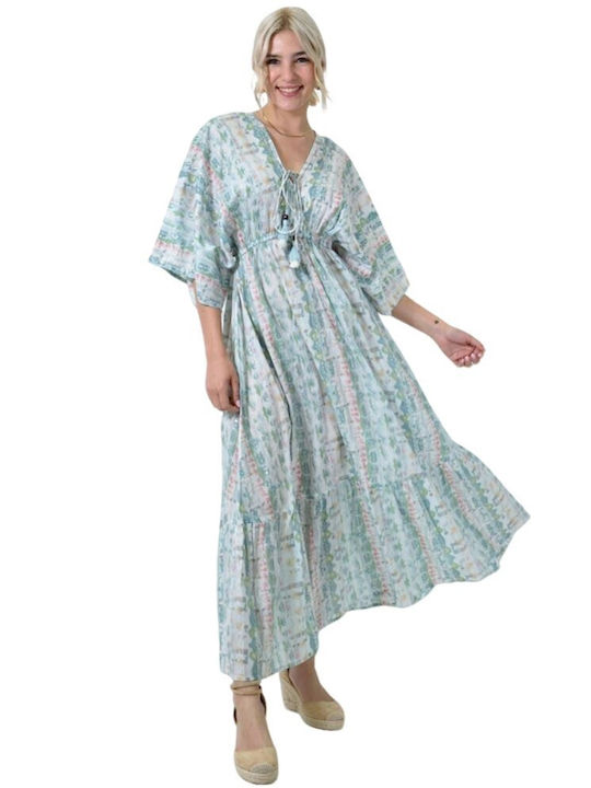 Potre Summer Maxi Dress with Ruffle Light Blue