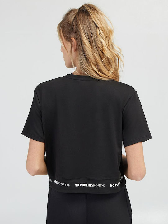 No Publik Femeie Sport Crop Tricou Negru