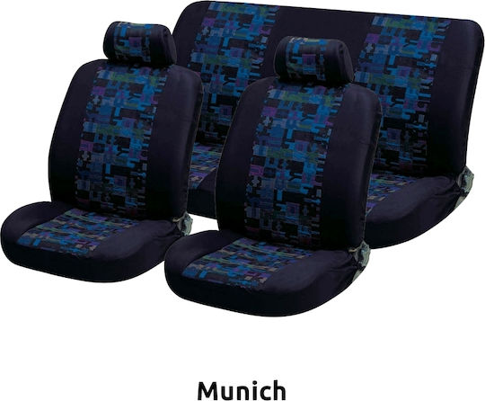 Autoline Σετ Καλύμματα Αυτοκινήτου 6τμχ Velour-Jacquard Munich Μαύρο / Μπλε