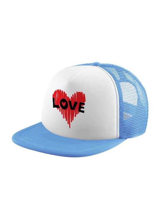 Koupakoupa Kids' Hat Fabric I Love You Red Heart Light Blue