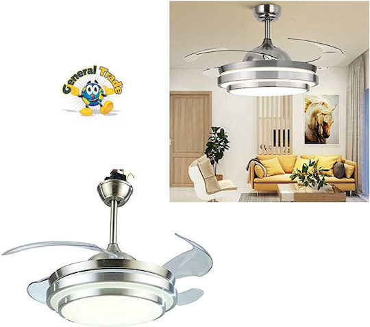 Ventilator De Tavan 50cm Cu Lumină Transparent / Argintiu