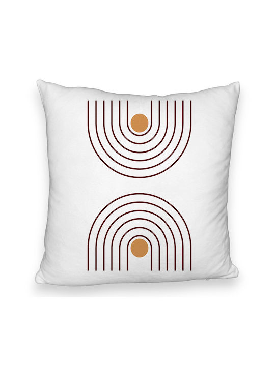 Decorative Fluffy Pillow Abstract Lines Model 40x40 Cm White Removable Cover Piping
