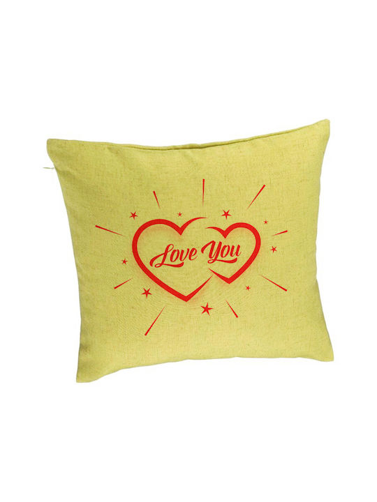 Decorative Cushion Love You Model 40x40 Cm Green Removable Cover Piping