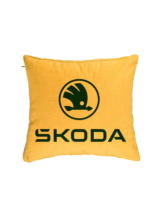 Decorative Cushion Skoda Model 40x40 Cm Yellow Removable Cover Piping