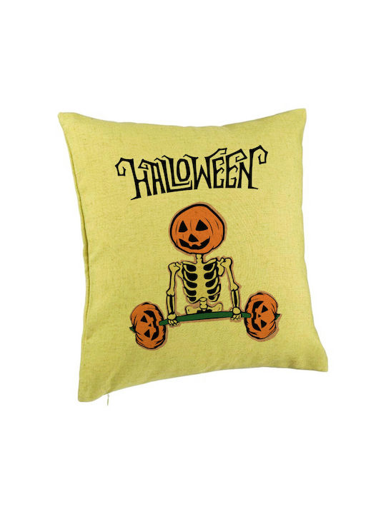 Decorative Pillow Halloween Skeleton Motif 2 40x40 Cm Green Removable Cover Piping