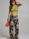 Women's Fabric Trousers with Elastic in Regular Fit Black