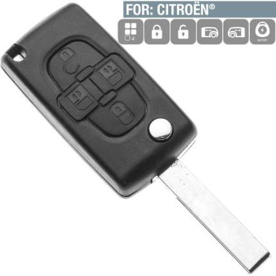 Foldable Car Key Shell with Blade with 4 Buttons for Citroen