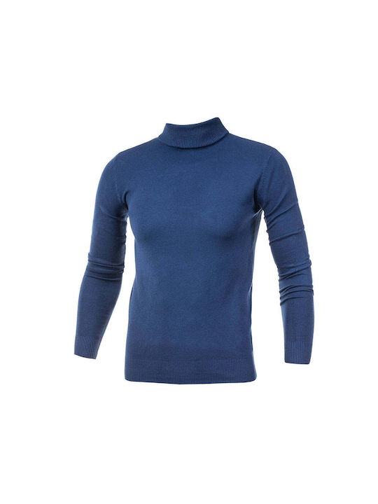 5Evenstar Men's Long Sleeve Blouse Turtleneck Blue