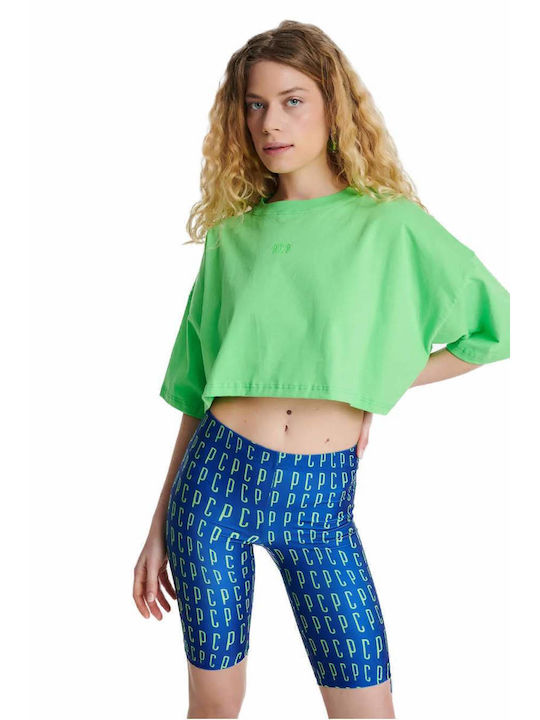 PCP Colors Damen Sportliches Crop Top Kurzärmelig Green