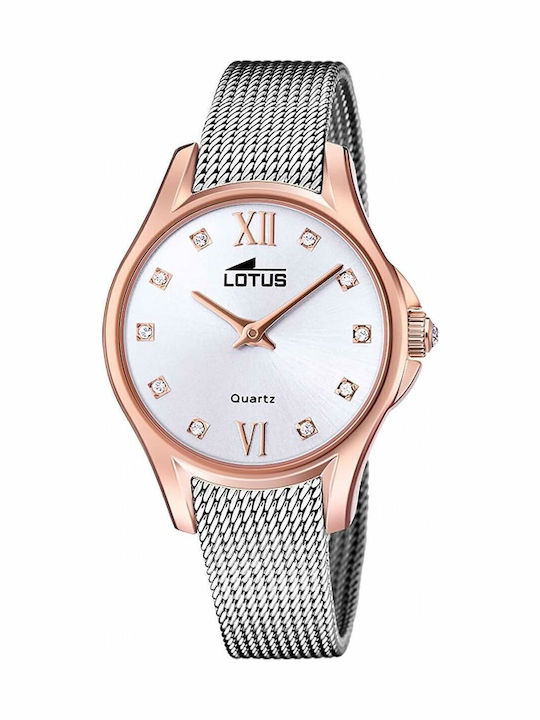 Lotus Watches Γυναικείο Ρολόι 33mm Μπαταρίας με Ασημί Μεταλλικό Μπρασελέ