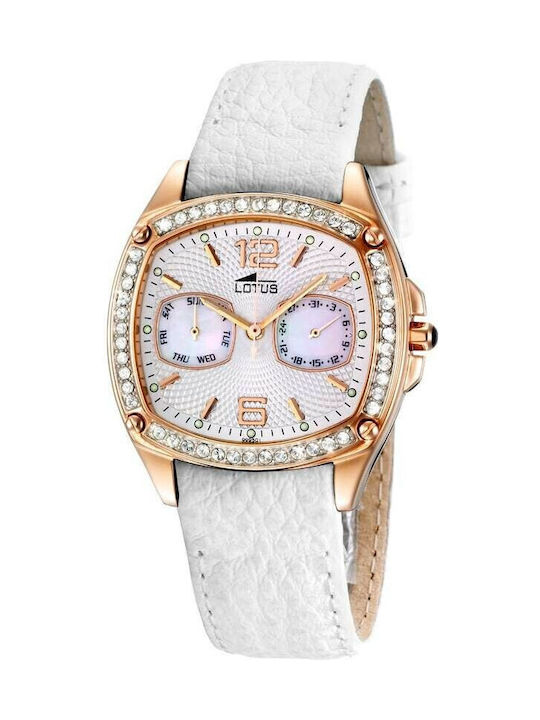 Lotus Watches Дамски Часовник Хронограф Кварцов с Бяла Кожена Каишка