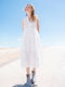 Αμάνικο Φόρεμα Διάτρητα Κεντήματα Λευκό