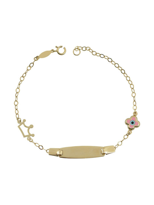 Kids Gold ID Bracelet 9K with Crown for Girl