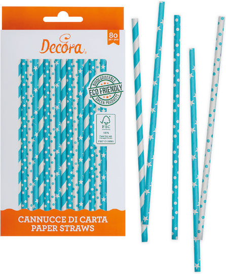 Stars Polka Dot & Striped Paper Straws Sky Shades 80pcs