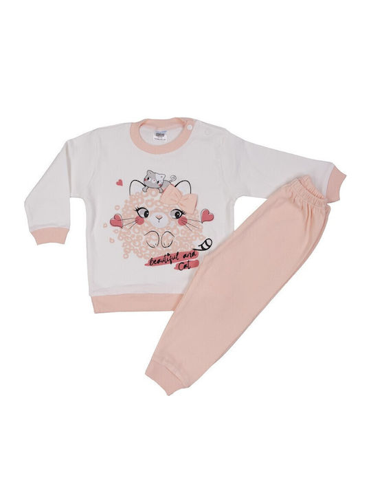 Papillon Kids Παιδική Πιτζάμα Χειμωνιάτικη Σομόν