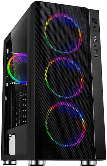 Spacer Rainbow Gaming Midi Tower Κουτί Υπολογιστή με Πλαϊνό Παράθυρο και RGB Φωτισμό Μαύρο