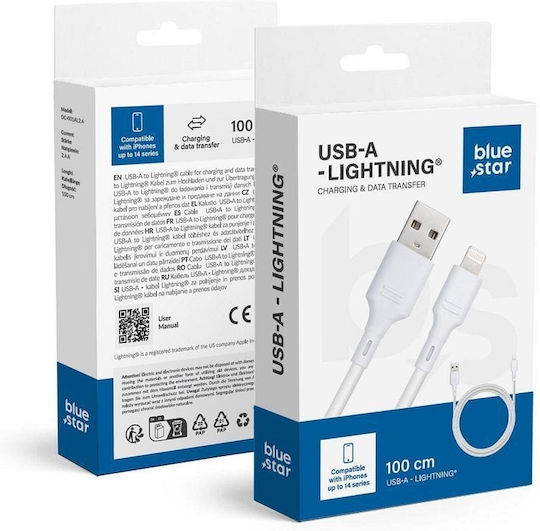 Blue Star Regular USB-A la Cablu Lightning Alb 1m